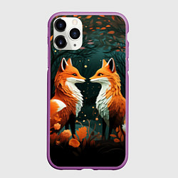 Чехол iPhone 11 Pro матовый Две лисоньки в стиле Folk Art