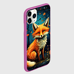 Чехол iPhone 11 Pro матовый Лиса в Folk Art стиле, цвет: 3D-фиолетовый — фото 2