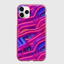 Чехол iPhone 11 Pro матовый Neon waves, цвет: 3D-малиновый