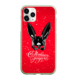 Чехол iPhone 11 Pro матовый Маска зайки новогодняя, цвет: 3D-салатовый