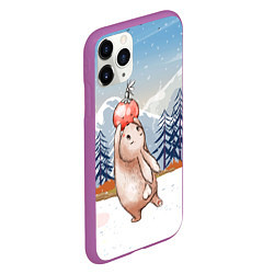 Чехол iPhone 11 Pro матовый Зайка и елочная игрушка, цвет: 3D-фиолетовый — фото 2
