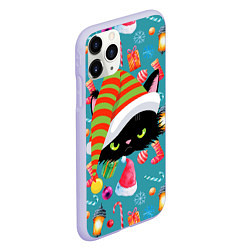 Чехол iPhone 11 Pro матовый Новогодний котик, цвет: 3D-светло-сиреневый — фото 2