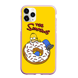 Чехол iPhone 11 Pro матовый Гомер Симпсон ест пончик