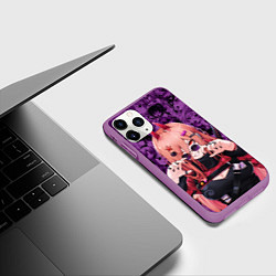 Чехол iPhone 11 Pro матовый Человек - бензопила Пауэр и фиолетовый ахегао, цвет: 3D-фиолетовый — фото 2