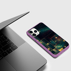 Чехол iPhone 11 Pro матовый Абстракция паркета и звезд, цвет: 3D-фиолетовый — фото 2