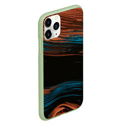 Чехол iPhone 11 Pro матовый Синие и оранжевые переливающиеся пески во тьме, цвет: 3D-салатовый — фото 2