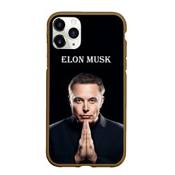 Чехол iPhone 11 Pro матовый Илон Маск, портрет на черном фоне