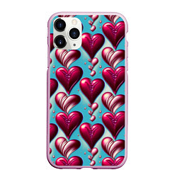 Чехол iPhone 11 Pro матовый Паттерн красные абстрактные сердца, цвет: 3D-розовый