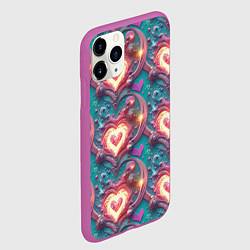 Чехол iPhone 11 Pro матовый Паттерн пылающие сердца, цвет: 3D-фиолетовый — фото 2