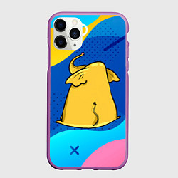Чехол iPhone 11 Pro матовый Желтый слон вид сзади, цвет: 3D-фиолетовый