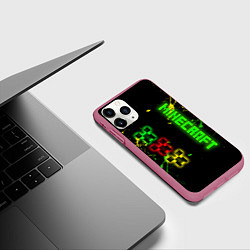 Чехол iPhone 11 Pro матовый Minecraft - неоновые логотипы, цвет: 3D-малиновый — фото 2