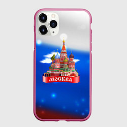 Чехол iPhone 11 Pro матовый Москва на фоне флага России, цвет: 3D-малиновый