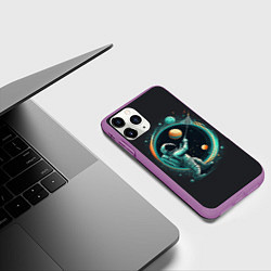 Чехол iPhone 11 Pro матовый Космонавт в космосе, цвет: 3D-фиолетовый — фото 2