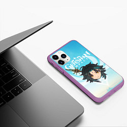 Чехол iPhone 11 Pro матовый Genshin Impact - Сяо, цвет: 3D-фиолетовый — фото 2