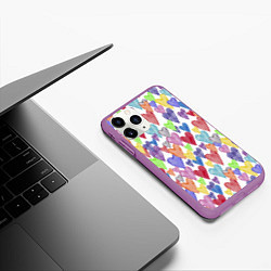 Чехол iPhone 11 Pro матовый Разноцветные сердечки Калейдоскоп, цвет: 3D-фиолетовый — фото 2