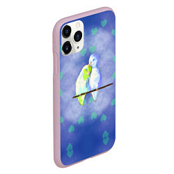 Чехол iPhone 11 Pro матовый Влюбленные попугаи в день Святого Валентина, цвет: 3D-розовый — фото 2