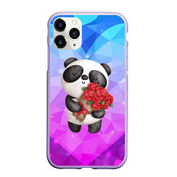 Чехол iPhone 11 Pro матовый Панда с букетом цветов, цвет: 3D-светло-сиреневый