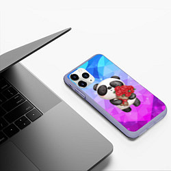 Чехол iPhone 11 Pro матовый Панда с букетом цветов, цвет: 3D-светло-сиреневый — фото 2
