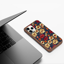 Чехол iPhone 11 Pro матовый Эффект цветочной вышивки, цвет: 3D-коричневый — фото 2