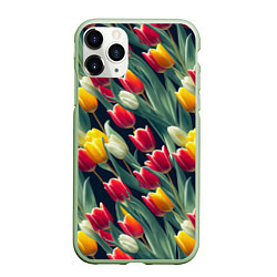 Чехол iPhone 11 Pro матовый Много тюльпанов