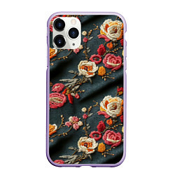 Чехол iPhone 11 Pro матовый Эффект вышивки разные цветы