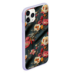 Чехол iPhone 11 Pro матовый Эффект вышивки разные цветы, цвет: 3D-светло-сиреневый — фото 2