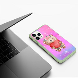 Чехол iPhone 11 Pro матовый Милый мишка с сердечком, цвет: 3D-салатовый — фото 2