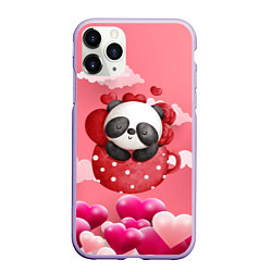 Чехол iPhone 11 Pro матовый Панда с сердечками в чашке, цвет: 3D-светло-сиреневый