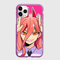 Чехол iPhone 11 Pro матовый Пауэр с рожками - человек-бензопила, цвет: 3D-фиолетовый