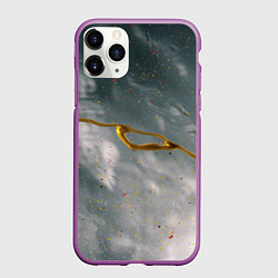 Чехол iPhone 11 Pro матовый Абстрактный серо-белый туман и золотая краска