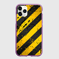 Чехол iPhone 11 Pro матовый WARNING - желто-черные полосы