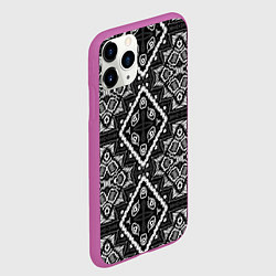 Чехол iPhone 11 Pro матовый Черно-белый этнический восточный орнамент, цвет: 3D-фиолетовый — фото 2