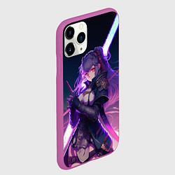 Чехол iPhone 11 Pro матовый Cyber girl in purple light, цвет: 3D-фиолетовый — фото 2