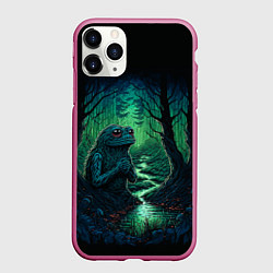 Чехол iPhone 11 Pro матовый Лягушонок Пепе сидит на болоте, цвет: 3D-малиновый