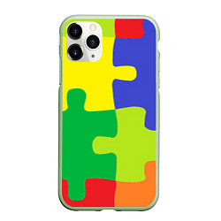 Чехол iPhone 11 Pro матовый Пазлы разноцветные, цвет: 3D-салатовый