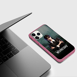 Чехол iPhone 11 Pro матовый Уэнсдэй пустой лес, цвет: 3D-малиновый — фото 2