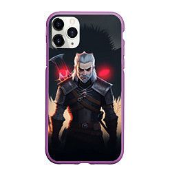 Чехол iPhone 11 Pro матовый The Witcher and wolf, цвет: 3D-фиолетовый