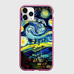 Чехол iPhone 11 Pro матовый Винсент ван Гог, звездная ночь, цвет: 3D-малиновый