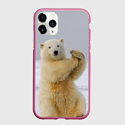 Чехол iPhone 11 Pro матовый Белый медведь разминается, цвет: 3D-малиновый