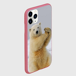 Чехол iPhone 11 Pro матовый Белый медведь разминается, цвет: 3D-малиновый — фото 2