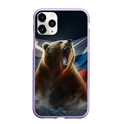 Чехол iPhone 11 Pro матовый Русский медведь патриот, цвет: 3D-светло-сиреневый