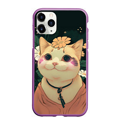 Чехол iPhone 11 Pro матовый Смущённый мемный котик, цвет: 3D-фиолетовый