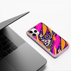 Чехол iPhone 11 Pro матовый Абстрактный узор мексиканская чупакабра, цвет: 3D-розовый — фото 2