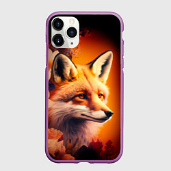 Чехол iPhone 11 Pro матовый Огненно рыжая лиса в цветах, цвет: 3D-фиолетовый
