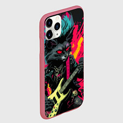 Чехол iPhone 11 Pro матовый Rocker Cat on a dark background - C-Cats collectio, цвет: 3D-малиновый — фото 2