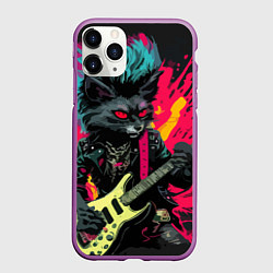 Чехол iPhone 11 Pro матовый Rocker Cat on a dark background - C-Cats collectio