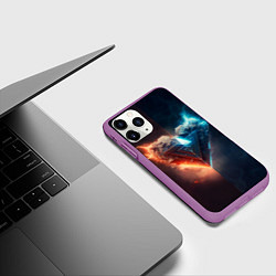 Чехол iPhone 11 Pro матовый Две части каменного брутального сердца в неоне, цвет: 3D-фиолетовый — фото 2