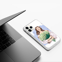 Чехол iPhone 11 Pro матовый Девушка с ромашками на синем фоне, цвет: 3D-белый — фото 2
