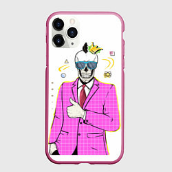 Чехол iPhone 11 Pro матовый Череп в пиджаке, цвет: 3D-малиновый
