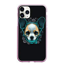 Чехол iPhone 11 Pro матовый Милый корги череп, цвет: 3D-розовый